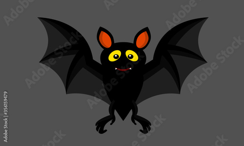 Cartoon Halloween cute small bat flying.Vector illustration.On gray color background.  