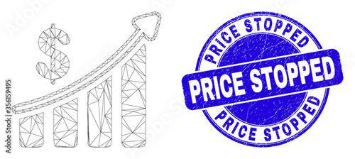 Web carcass success financial chart pictogram and Price Stopped seal. Blue vector round distress seal stamp with Price Stopped message.