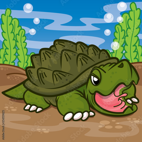 Alligator snapping in the water, Animal cute cartoon