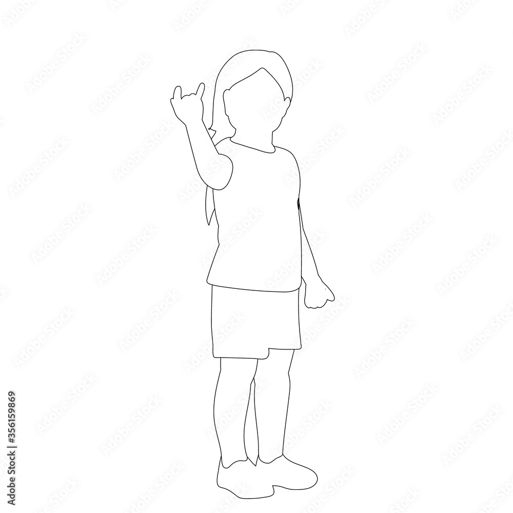 isolated, on a white background, outline sketch child, icon, girl