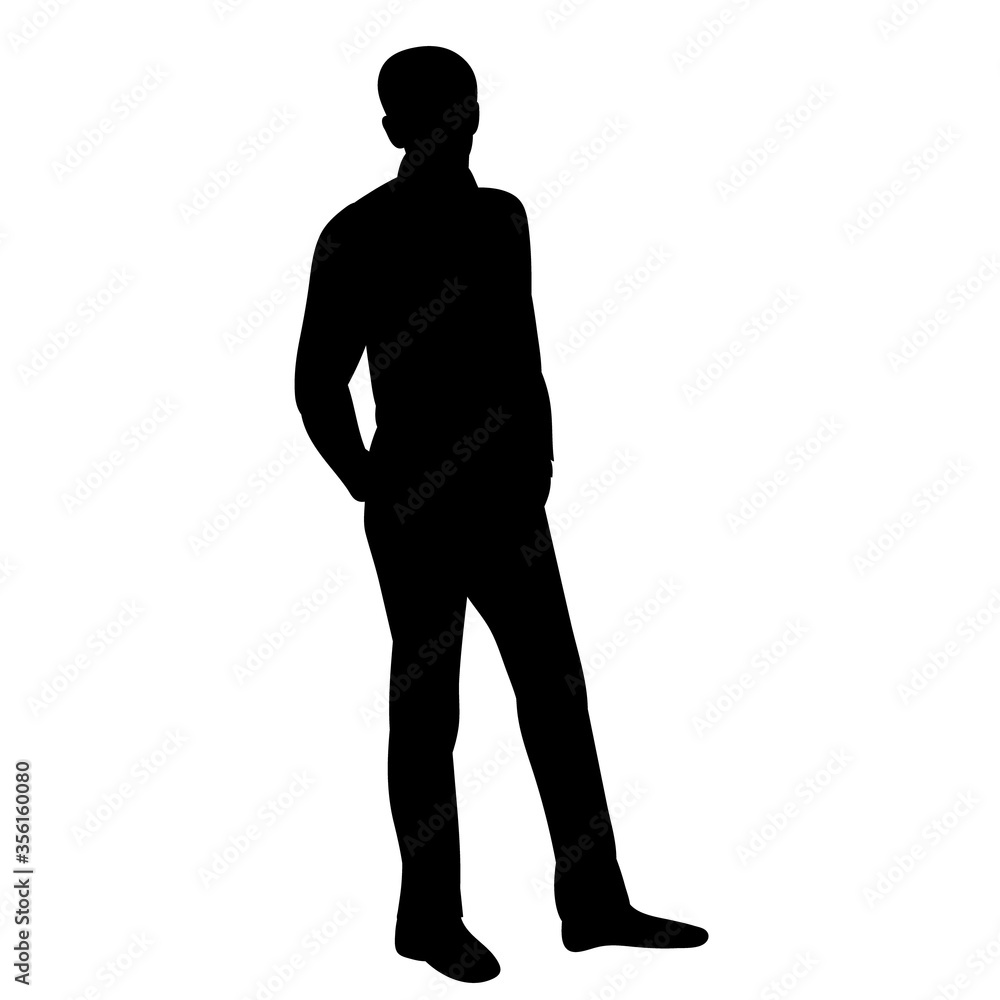 white background, black silhouette of a man standing