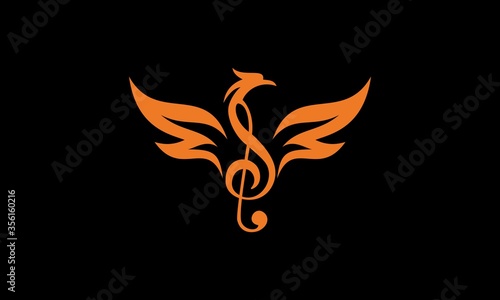 dragon, illustration, phoenix, red, musical notes, musical scale