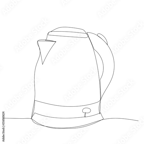 vector, white background, continuous line drawing of an electric kettle