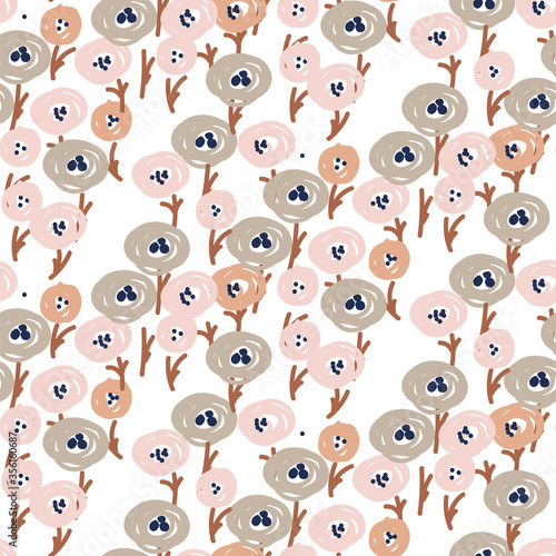 Pale vector seamless vintage floral pattern. Poppy flowers white background.