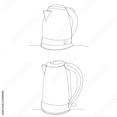 vector, white background, continuous line drawing of an electric kettle