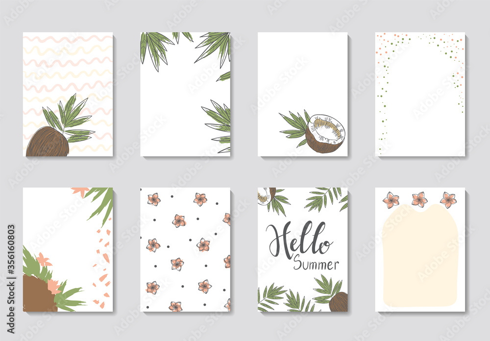 Summer set of 8 redy-to-use cards with fun elements, hand drawn lettering