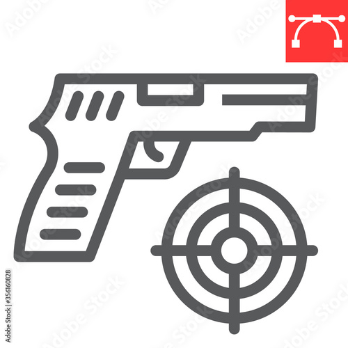 Shooter game line icon, video games and gun, shooting target sign vector graphics, editable stroke linear icon, eps 10.