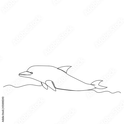  isolated, single line drawing continuous, dolphin