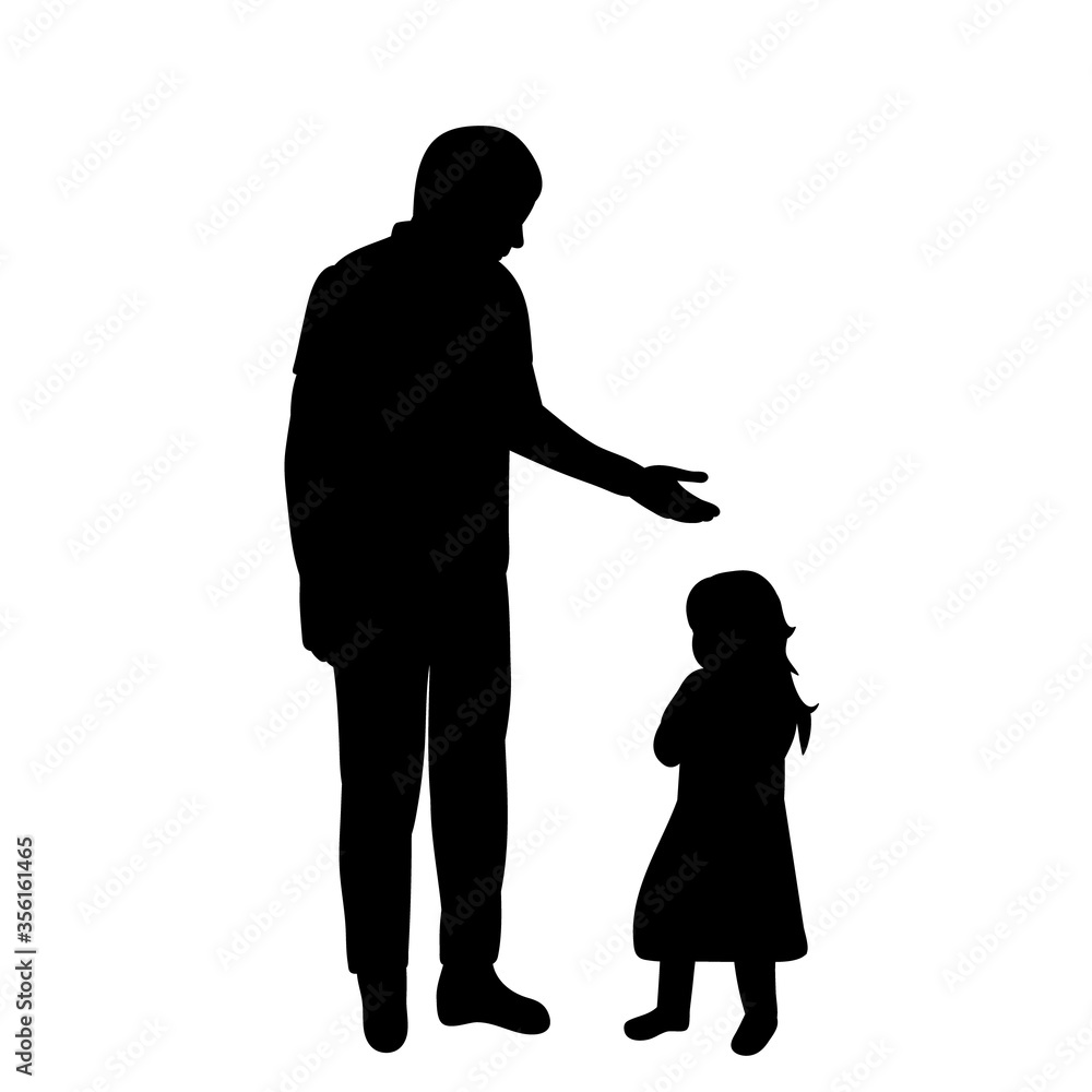 vector, white background, black silhouette father and daughter
