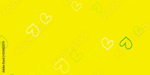 Light Green  Yellow vector background with Shining hearts.