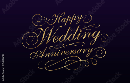 Classy gold-colored Wedding Anniversary custom calligraphy design for Greeting, Invitation, Card, etc. Vector Design. 