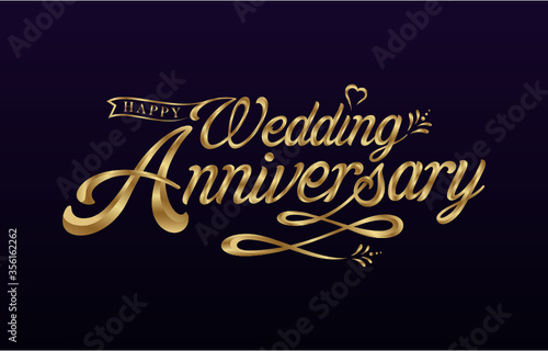 Golden Colored Wedding Anniversary luxurious lettering design for Greeting, Invitation, Card, etc. Vector Design.
