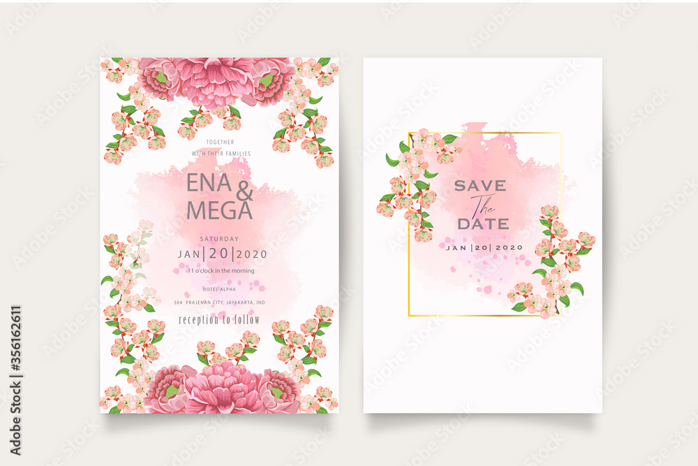 Elegant peonies invitation card template