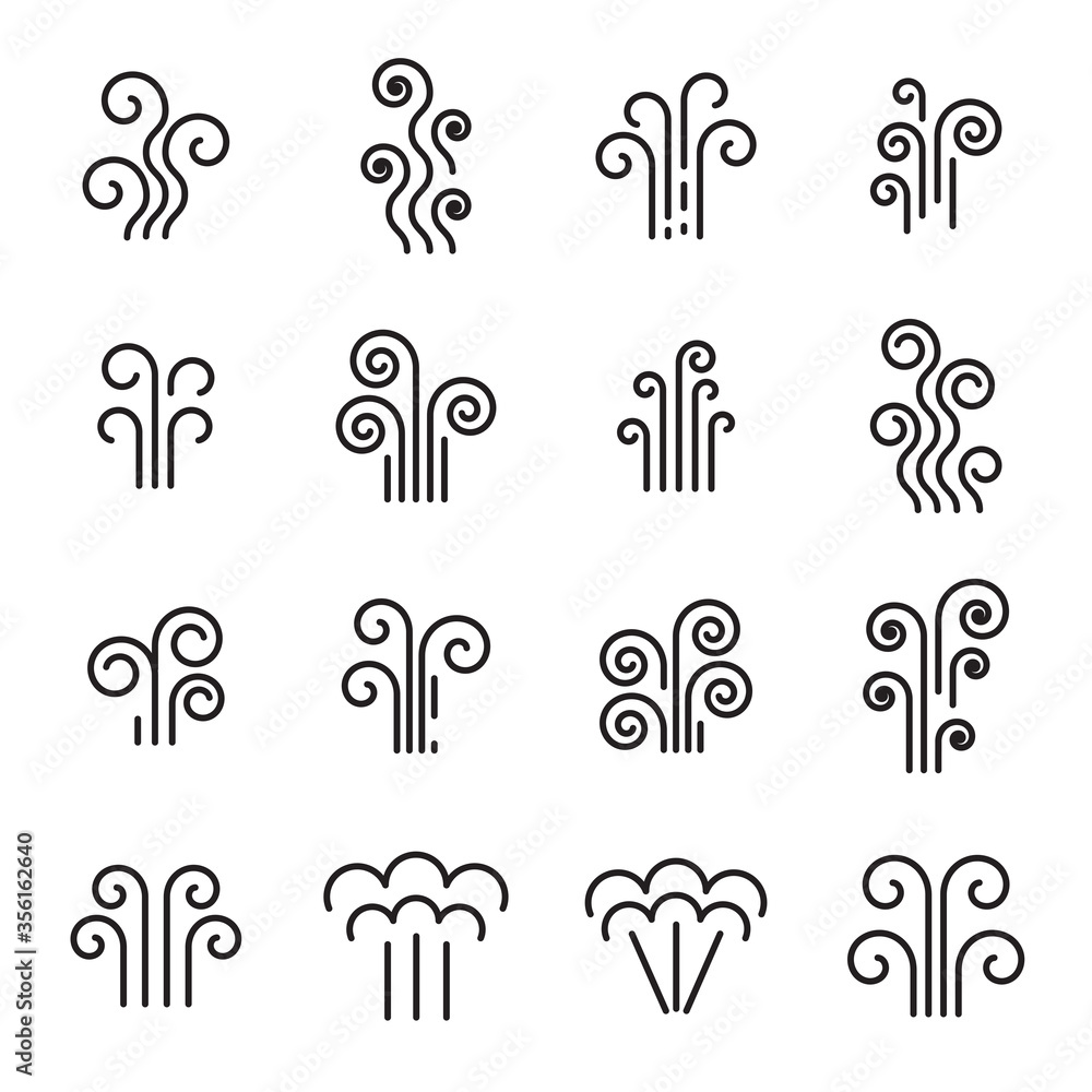 Vetor do Stock: Steam icons. Linear symbol of steam function in domestic  and industrial appliances isolated on a white background. Vector  illustration. Editable stroke