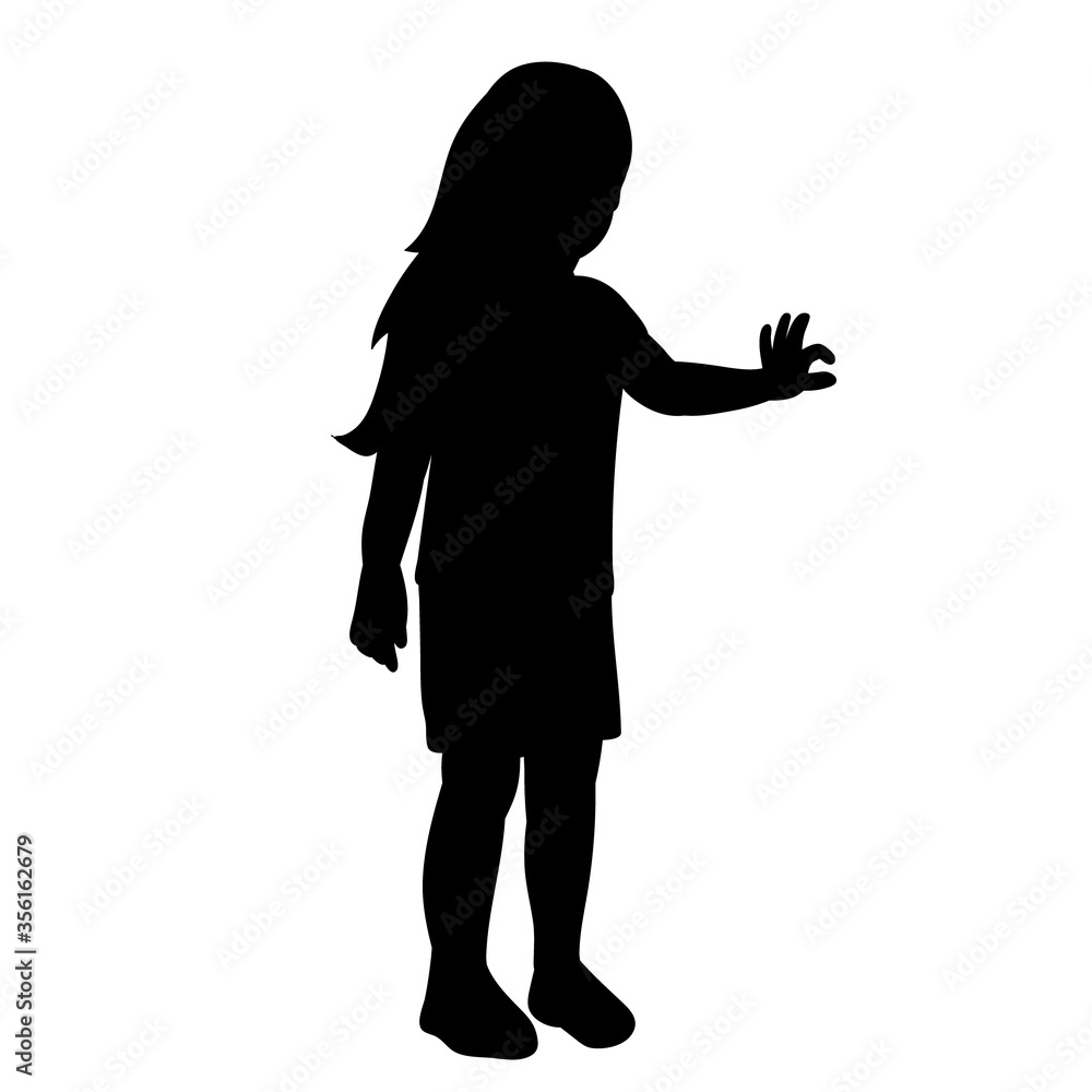 white background black silhouette little girl, child