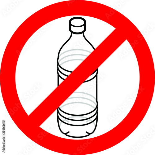 Single-use plastic ban - a red slashed circle over a PET drink bottle.