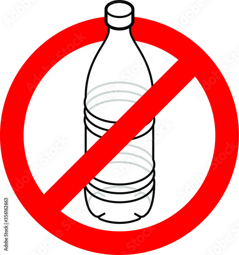 Single-use plastic ban - a red slashed circle over a PET drink bottle.