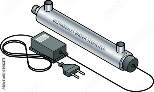 A portable ultraviolet UV water sterilizer with a power pack.
