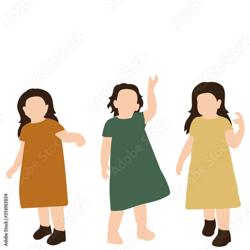 flat style little girl, girlfriends