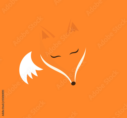 Cute sleeping fox on orange background.