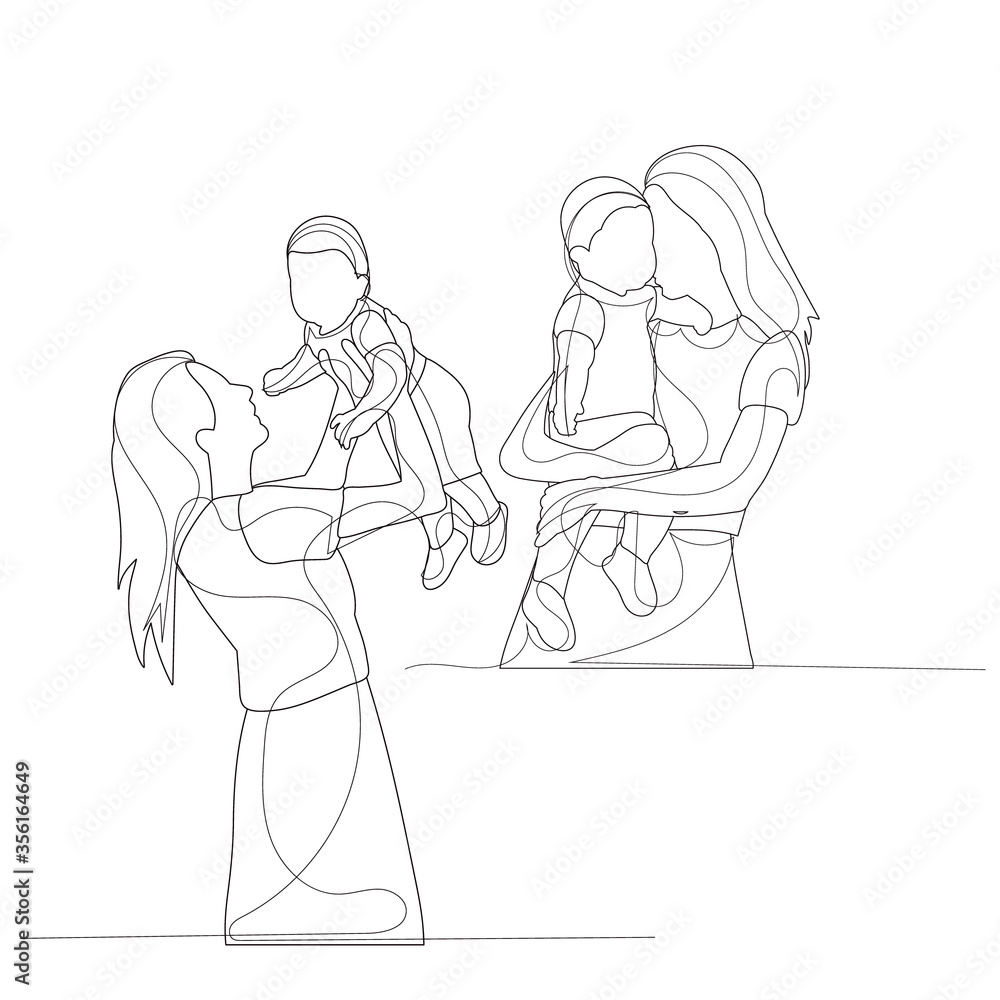 line drawing portrait of mother and baby line drawing portrait of mother and baby