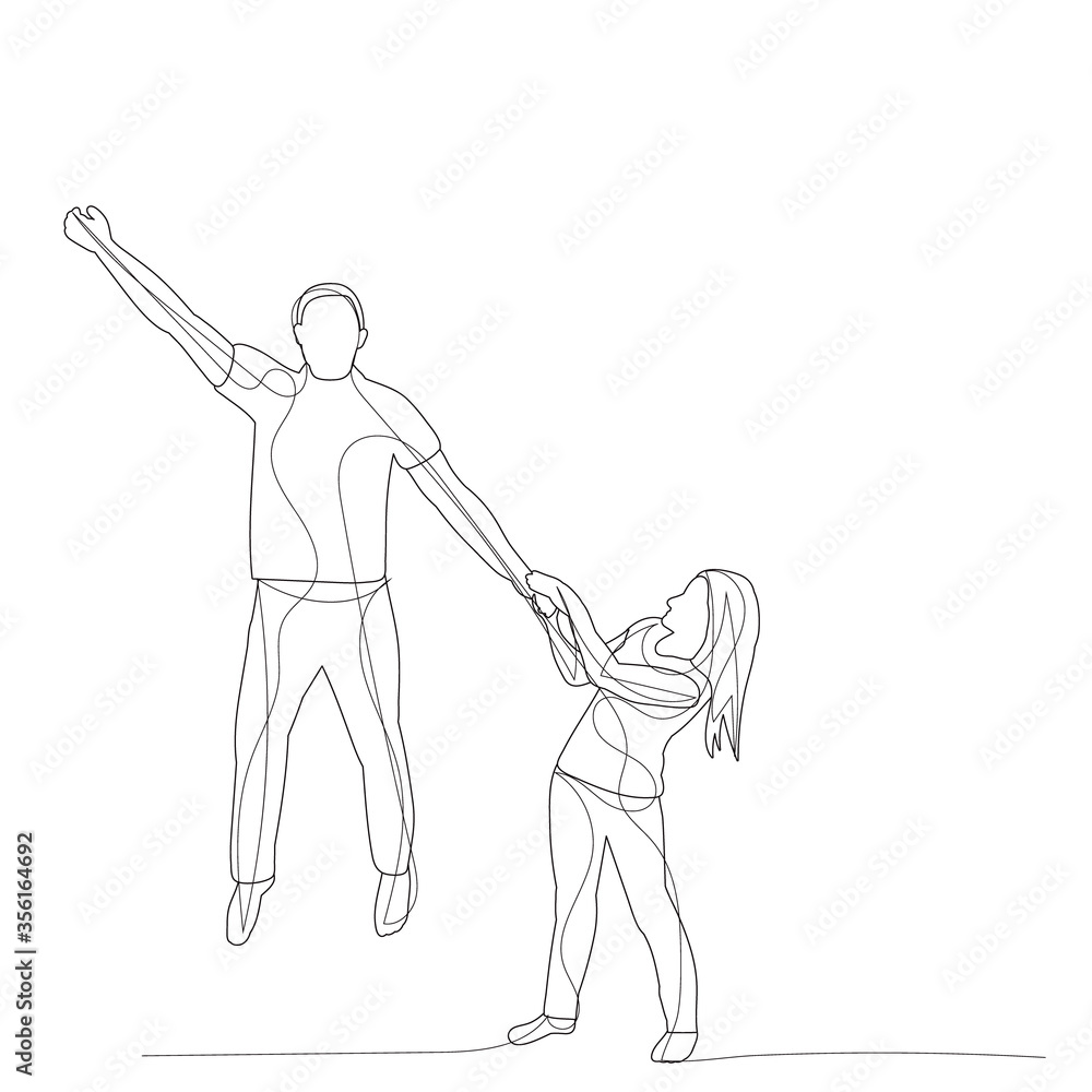vector, on a white background, line drawing girl and guy vector, on a white background, line drawing girl and guy