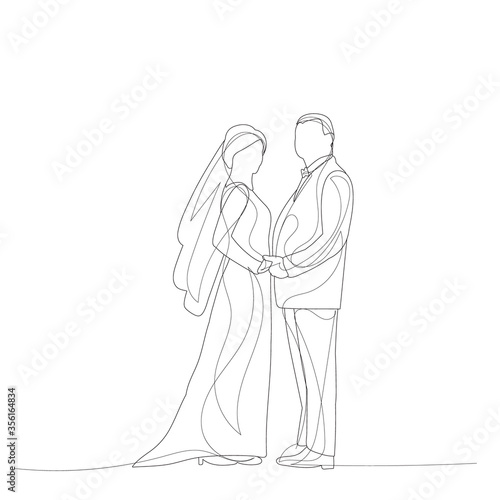 white background, line drawing of the bride and groom, wedding