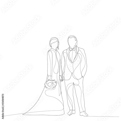 white background, line drawing of the bride and groom, wedding