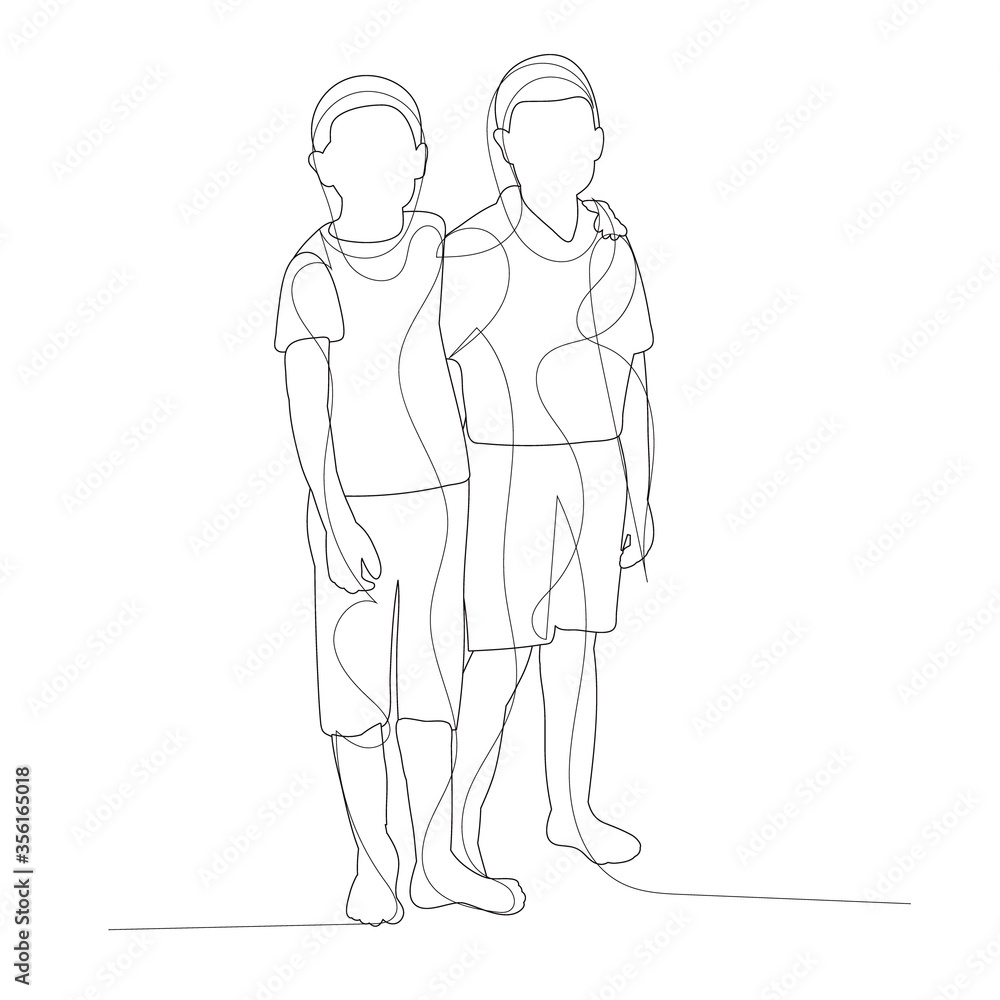 vector, white background, line drawing boys friends