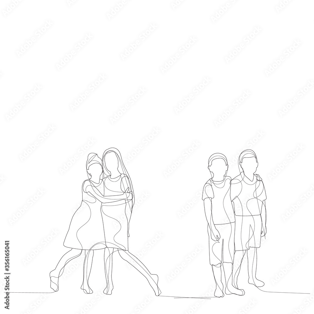 Obraz premium vector, on a white background, line drawing girls girlfriends