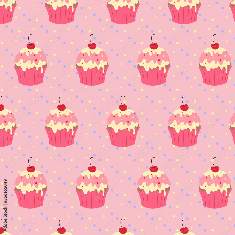 vector illustration of cupcakes and pink background