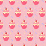 vector illustration of cupcakes and pink background