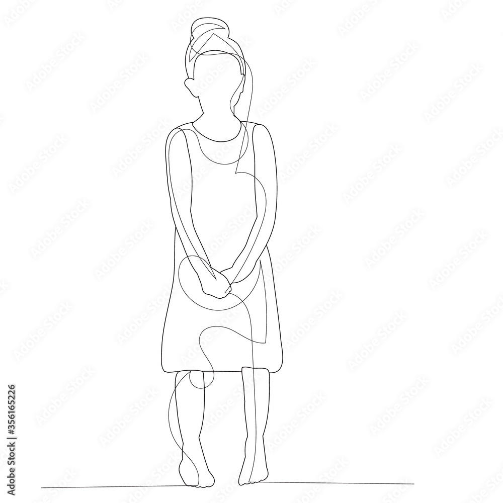 white background, line drawing of a little girl