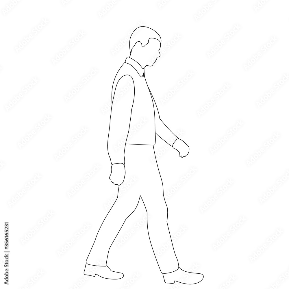 white background, outline sketch man walking