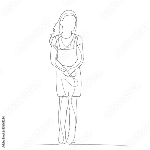 white background  line drawing of a little girl