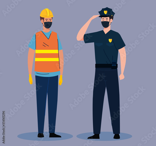group workers wearing medical mask against covid 19 pandemic vector illustration design