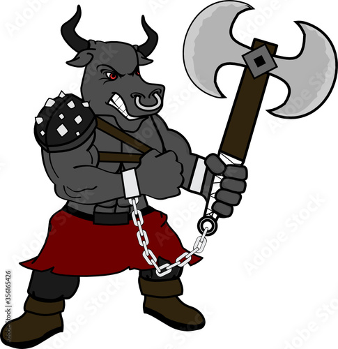 black bull gladiator warrior cartoon in vector format