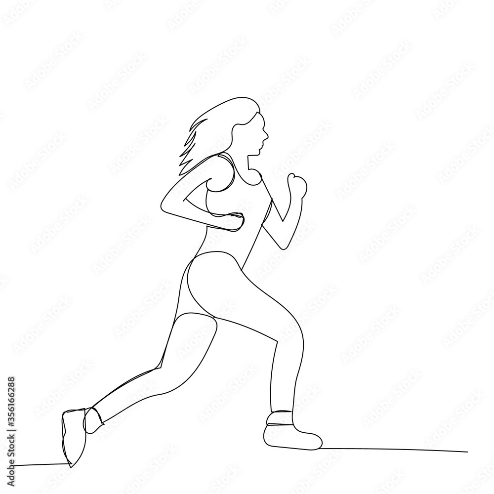 vector, white background, continuous line drawing of a girl running vector, white background, continuous line drawing of a girl running