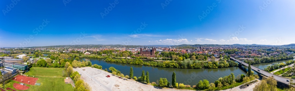 Fototapeta premium Aerial view, Johannisburg Castle, Renaissance castle, Aschaffenburg, Lower Franconia, Franconia, Bavaria, Germany, Europe