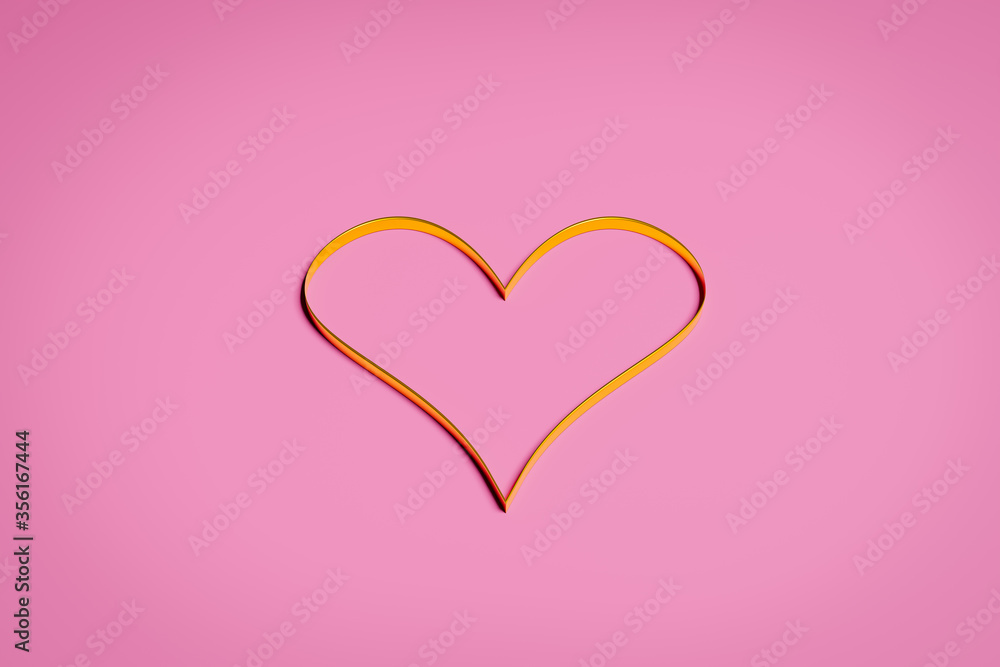 gold heart on pink background. Valentine's love heart. 3d rendered.