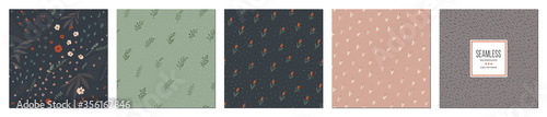 Trendy seamless patterns set. Rustic floral design. For fashion fabrics, kid’s clothes, home decor, quilting, T-shirts, backgrounds, cards and templates, scrapbooking etc.