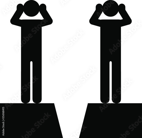 People icons: Gap between two individuals / experts / professionals who are covering their ears.