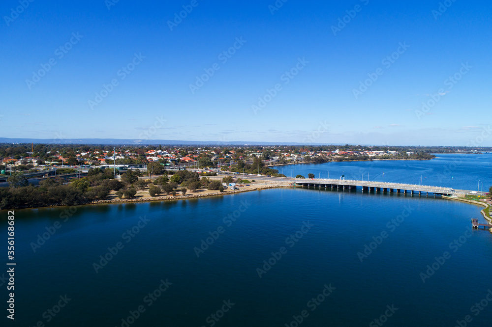 Aerial View Canning Bridge and the Canning River. Waterfront Como, Perth, Western Australia, Australia