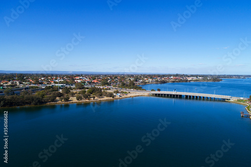 Aerial View Canning Bridge and the Canning River. Waterfront Como, Perth, Western Australia, Australia