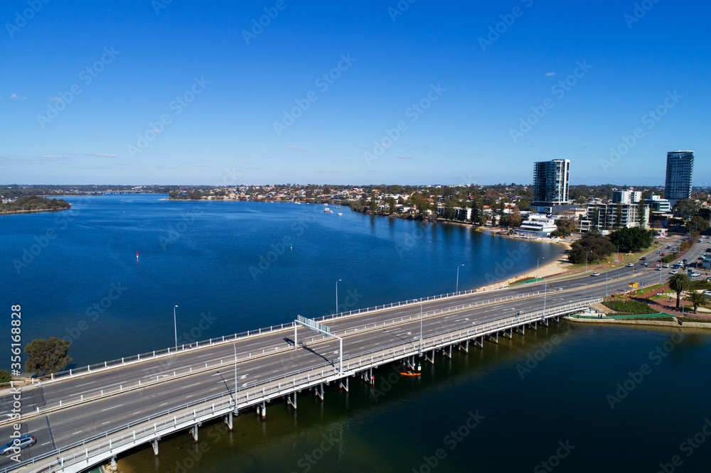 Aerial View Canning Bridge and the Canning River. Waterfront Mount Pleasant, Perth, Western Australia, Australia