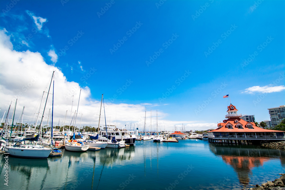The historic Coronado Island at Glorietta Bay Marina Stock Photo