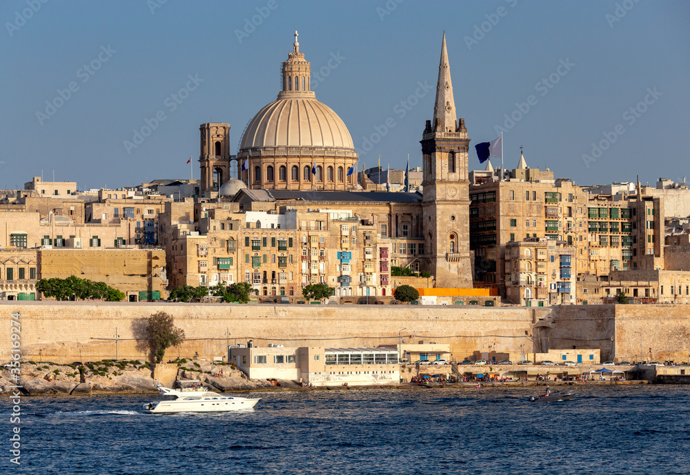Valletta. The building of the Cathedral of St. Paul on a sunny day.