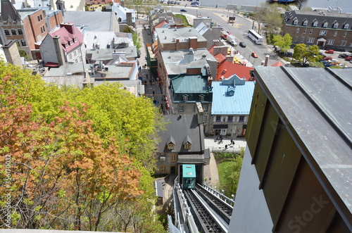 incline track in Quebec Canada and buildings