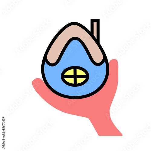 Graphic illustration of a house on hand. We stay at home, property insurance