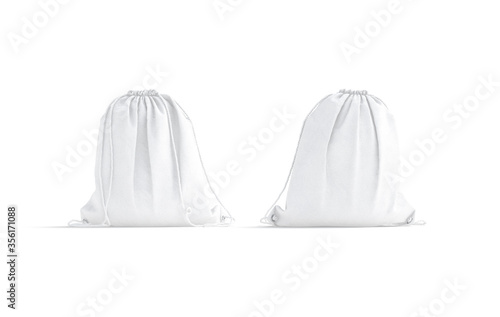 Blank white drawstring backpack mockup, front and back view